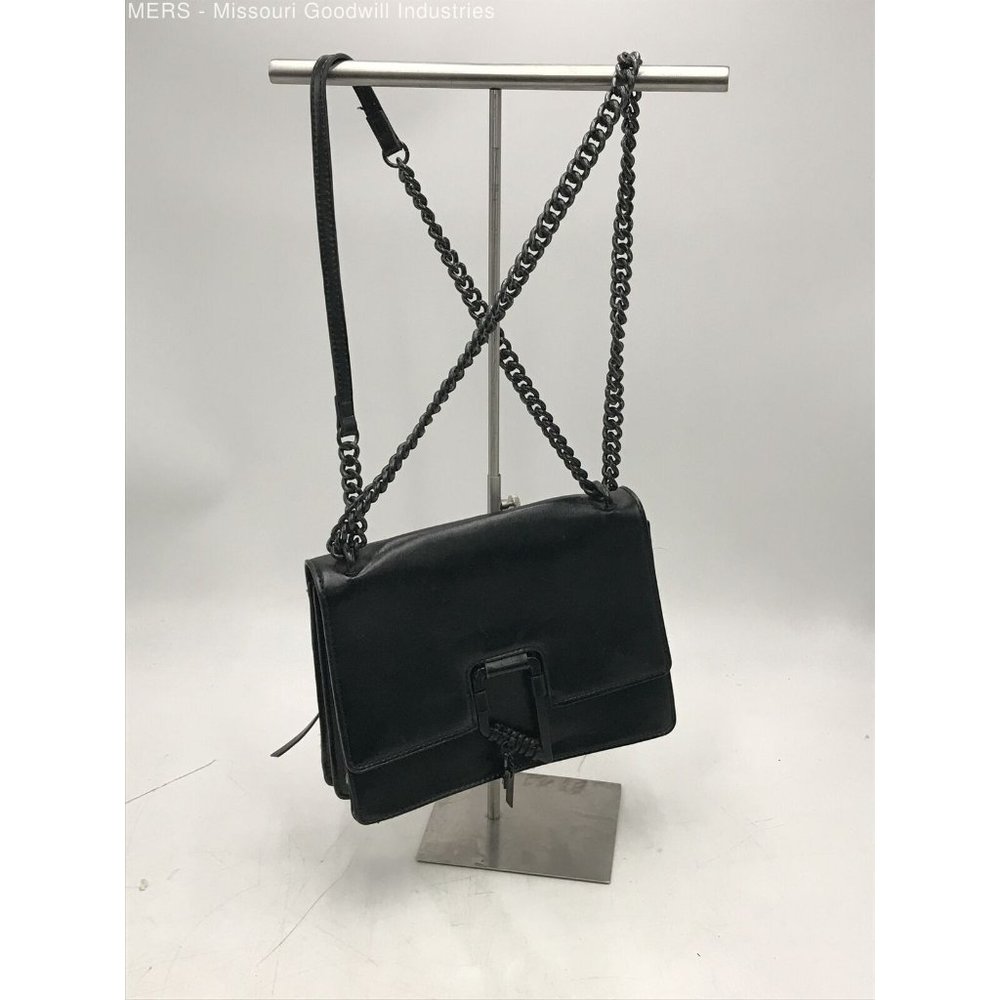 Foley & Corina Black Leather Crossbody Purse with an Envelope Top and Back Zip